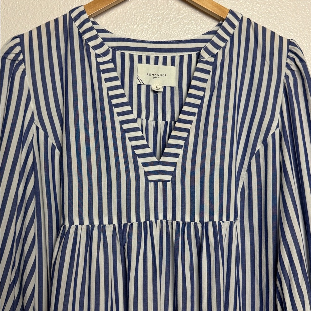 Pomander Kenzo Cotton Poplin Dress Blue White Mini Size Large - Picture 7 of 10